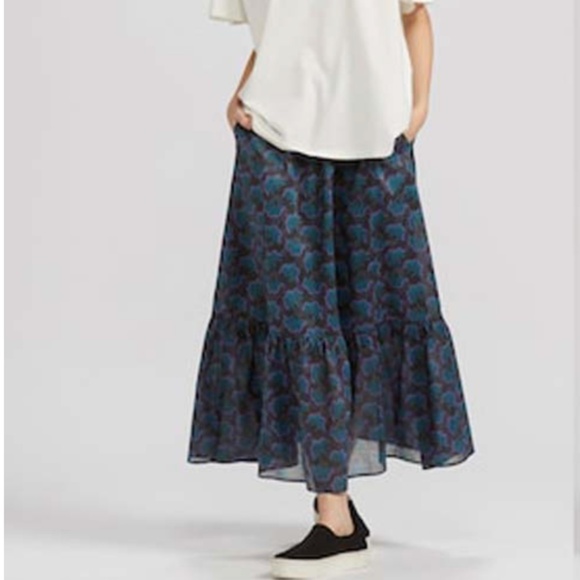 Anna Sui and Uniqlo collab black, blue and purple tiered peasant long skirt NWT - Picture 2 of 10